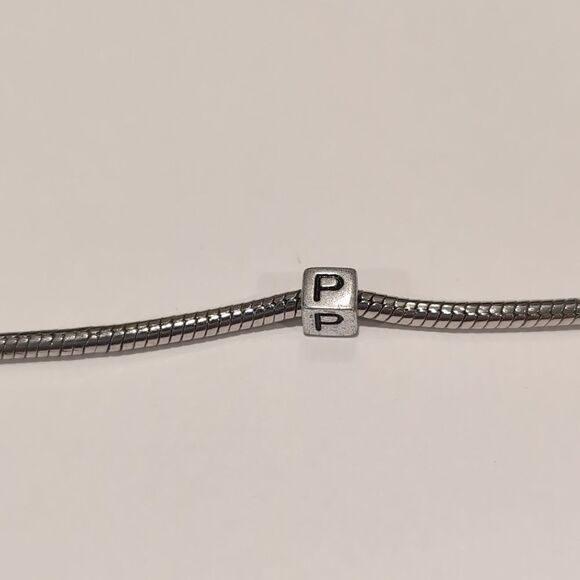 LSilver P Spacer Charm for Pandora Style Bracelet - Picture 2 of 5